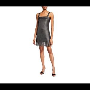 Metallic Fringe Hem Sleeveless Dress
